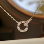 [Imperial] LOVE 7.6MM NECKLACE ROSE GOLD AND SILVER  FULL DIAMOND