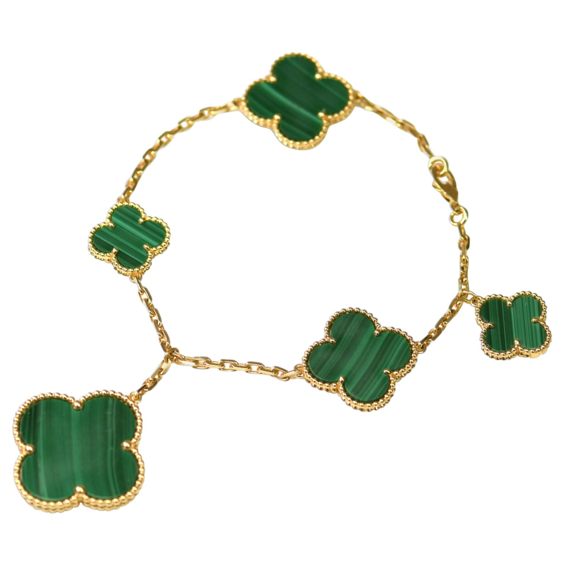 [Imperial] MAGIC CLOVER MALACHITE GOLD BRACELET 5 MOTIFS