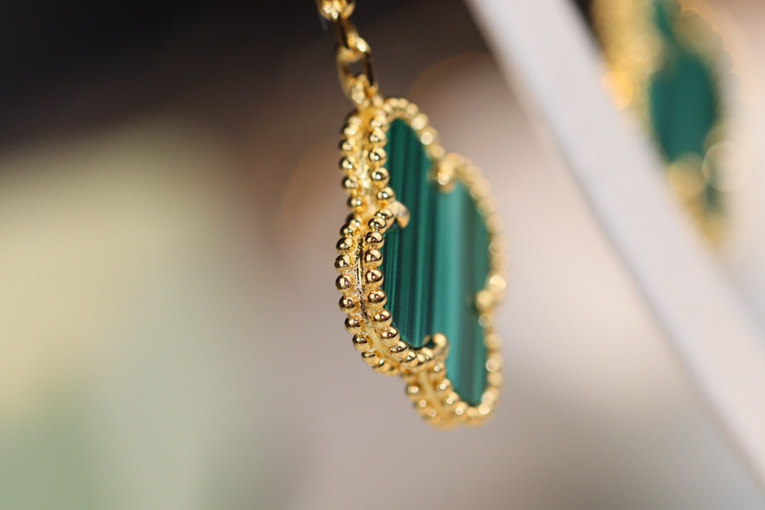 [Imperial] CLOVER EARRINGS GOLD MALACHITE DIAMOND 3 MOTIF