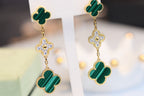 [Imperial] CLOVER EARRINGS GOLD MALACHITE DIAMOND 3 MOTIF