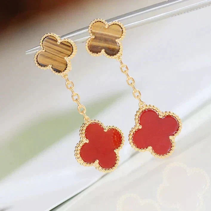 [Imperial] CLOVER  2 MOTIF  TIGER EYE CARNELIAN EARRINGS