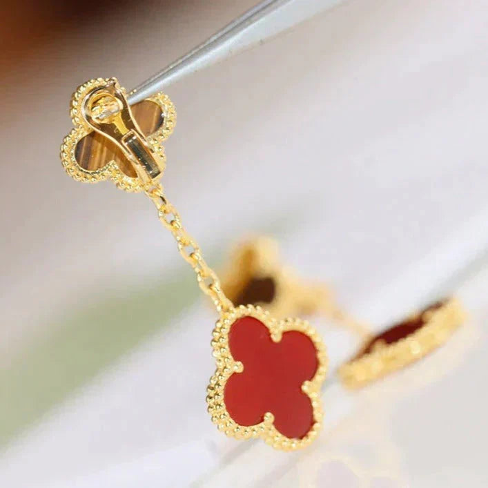 [Imperial] CLOVER  2 MOTIF  TIGER EYE CARNELIAN EARRINGS