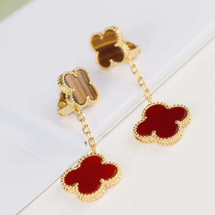 [Imperial] CLOVER  2 MOTIF  TIGER EYE CARNELIAN EARRINGS