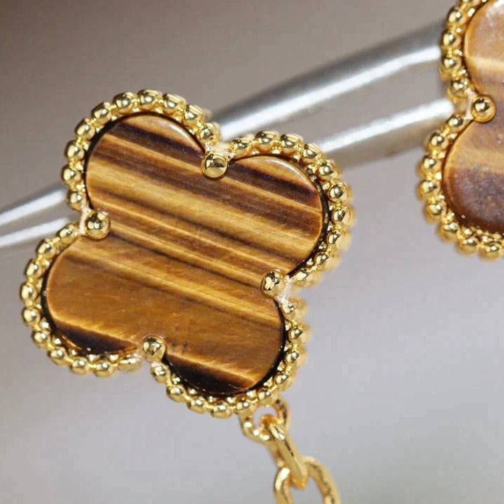 [Imperial] CLOVER  2 MOTIF  TIGER EYE CARNELIAN EARRINGS