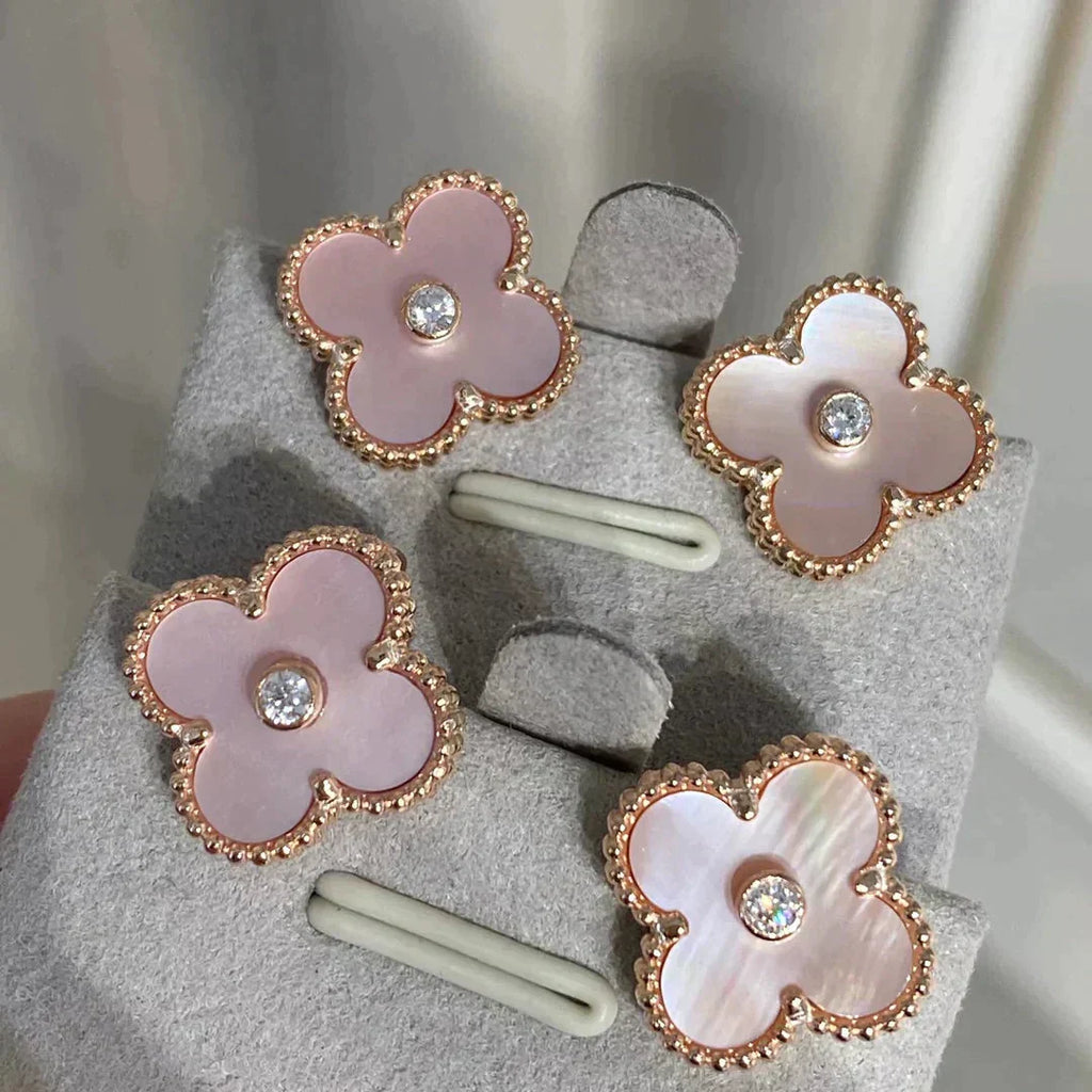 [Imperial] CLOVER MEDIUM 1 MOTIFS  PINK MOP DIAMOND EARRINGS