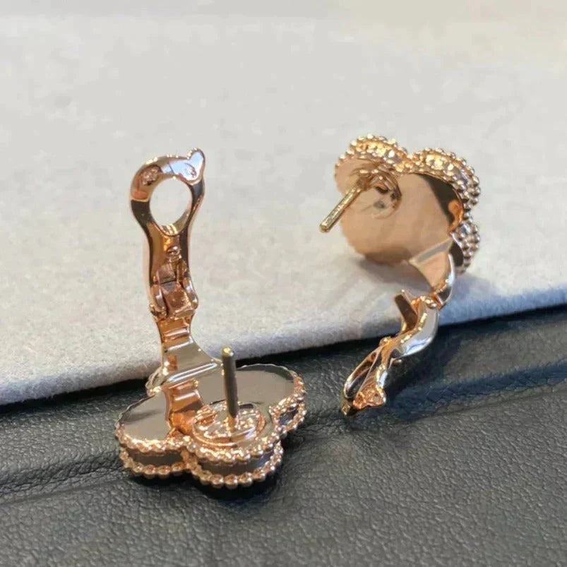 [Imperial] CLOVER MEDIUM 1 MOTIFS GRAY MOP  DIAMOND EARRINGS