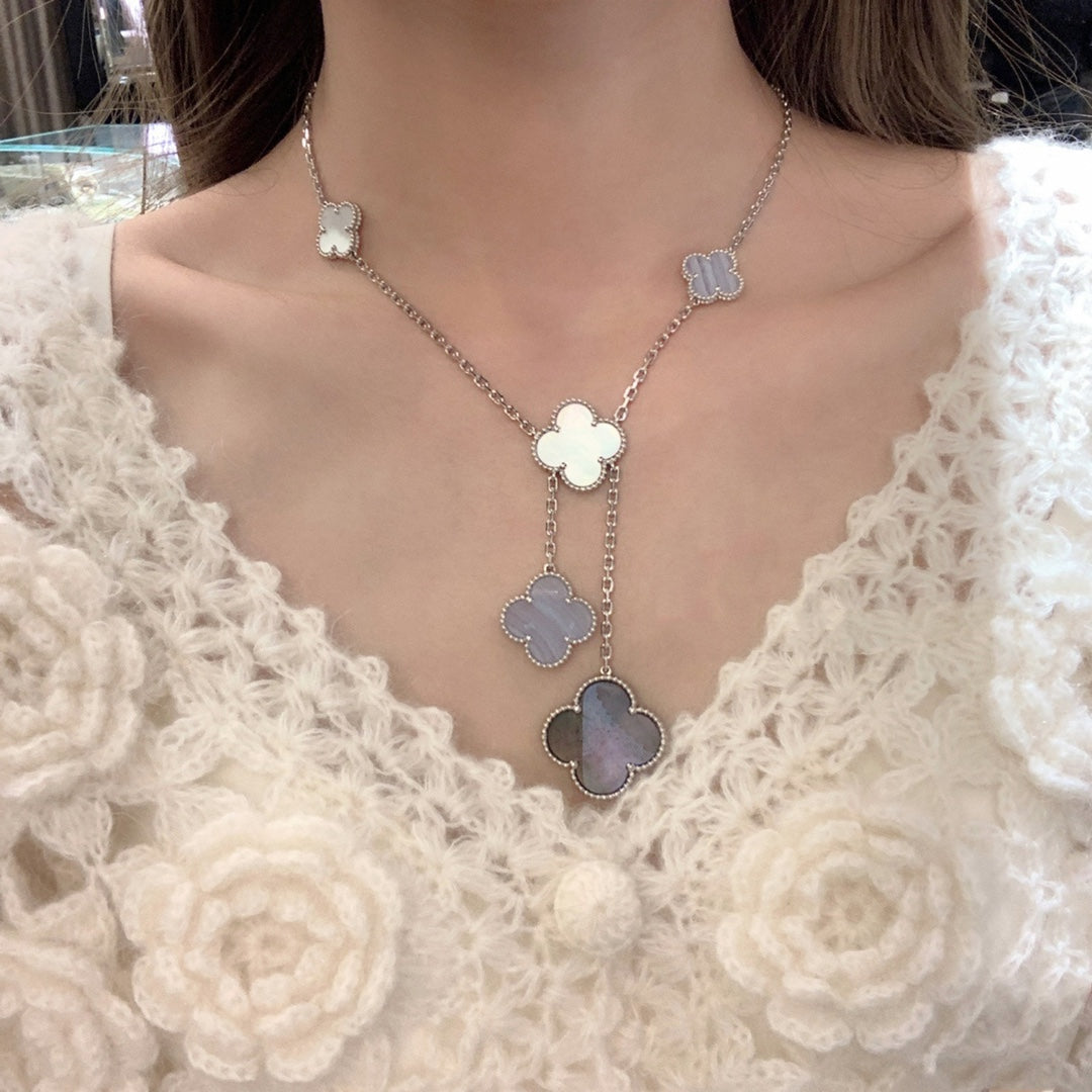 [Imperial] CLOVER MOP CHALCEDONY NECKLACE SILVER 6 MOTIF