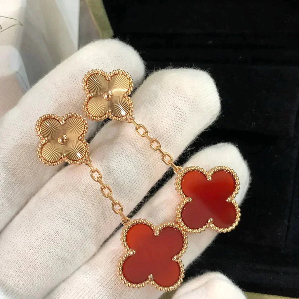 [Imperial] CLOVER 2 MOTIF  LASER CARNELIAN EARRINGS
