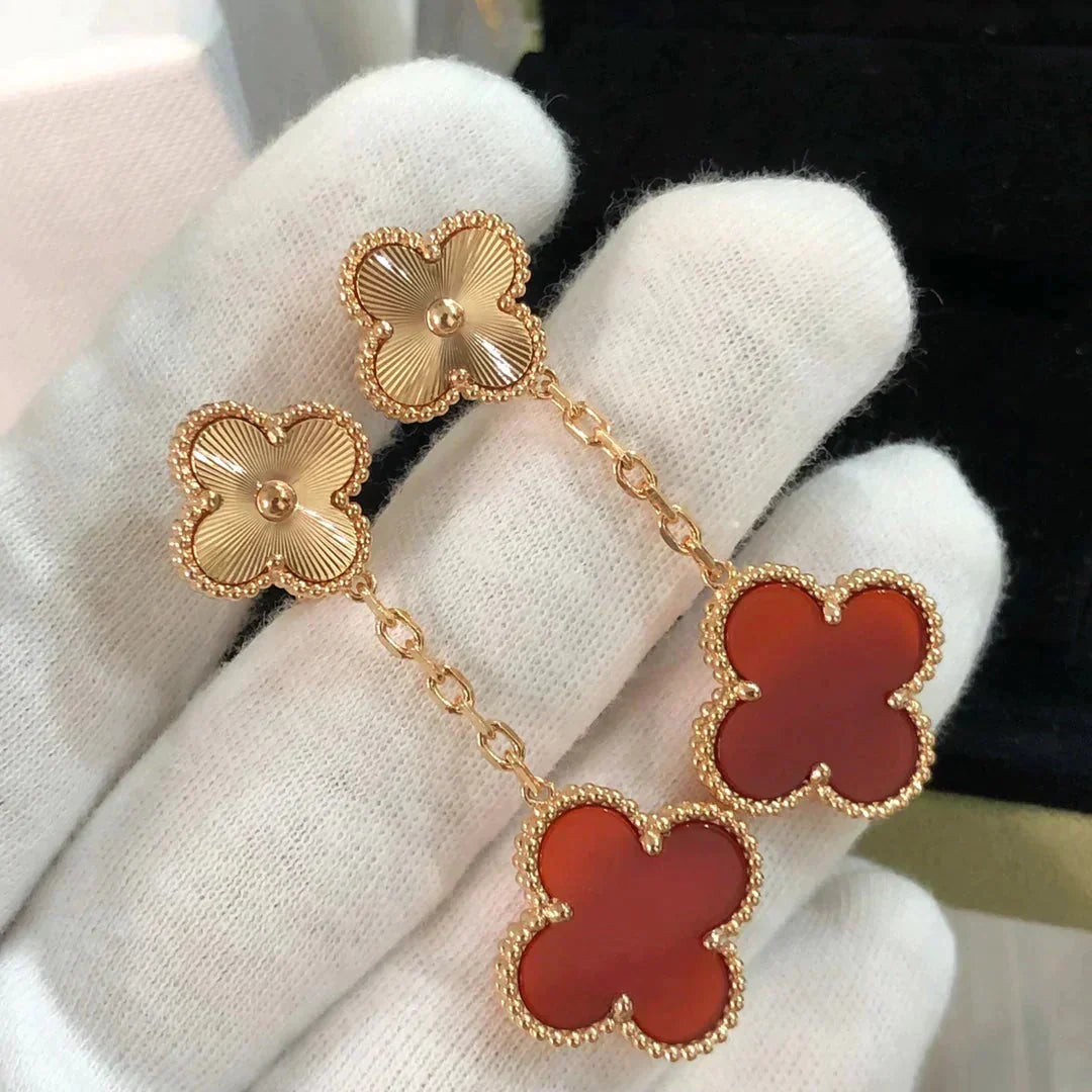 [Imperial] CLOVER 2 MOTIF  LASER CARNELIAN EARRINGS