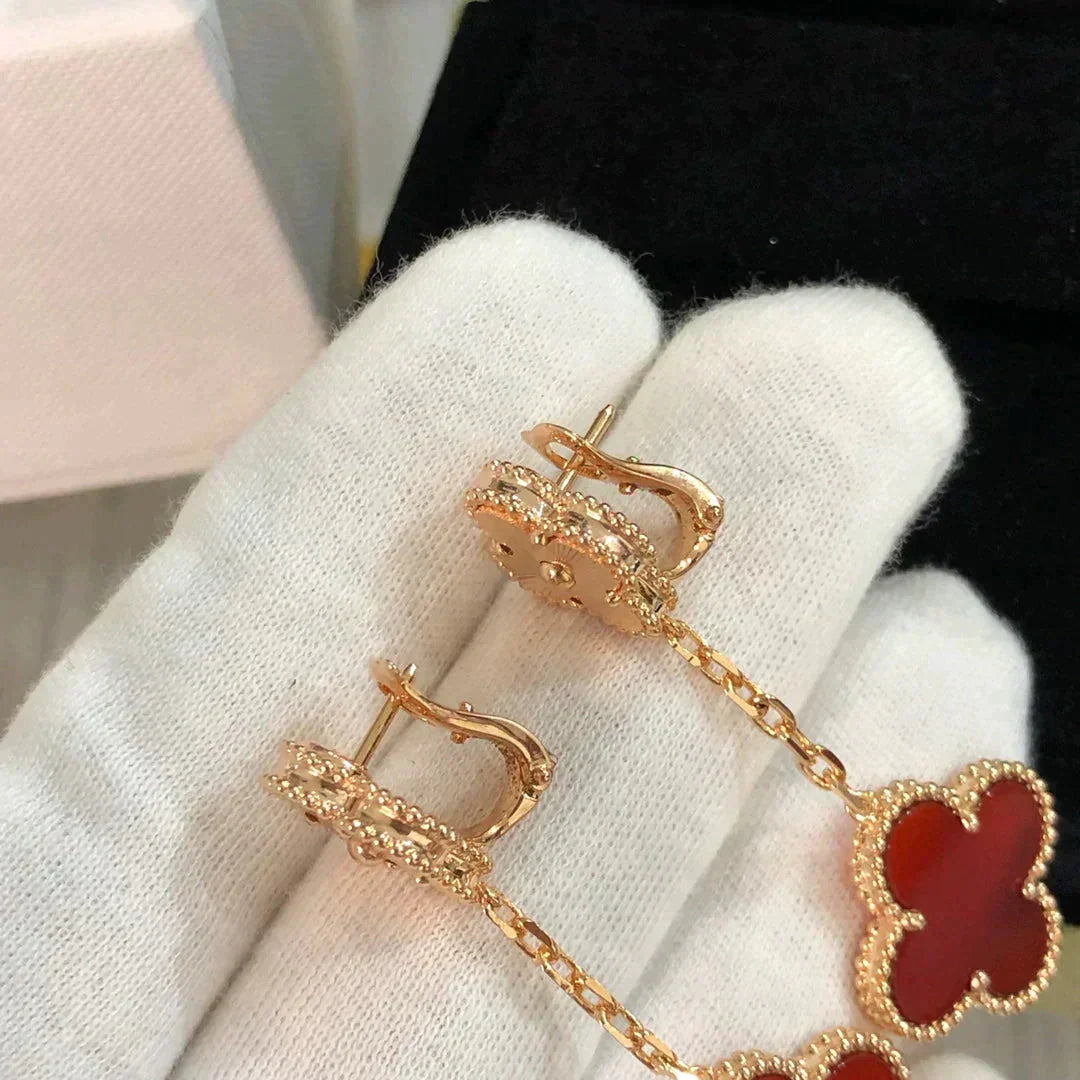 [Imperial] CLOVER 2 MOTIF  LASER CARNELIAN EARRINGS