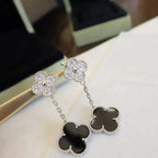 [Imperial] CLOVER 2 MOTIFS  DIAMOND ONYX EARRINGS SILVER
