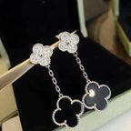 [Imperial] CLOVER 2 MOTIFS  DIAMOND ONYX EARRINGS SILVER