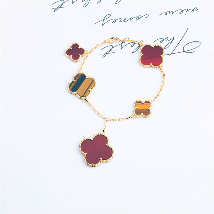 [Imperial] CLOVER BRACELET 5 MOTIFS CARNELIAN TIGER EYE