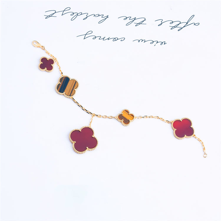 [Imperial] CLOVER BRACELET 5 MOTIFS CARNELIAN TIGER EYE