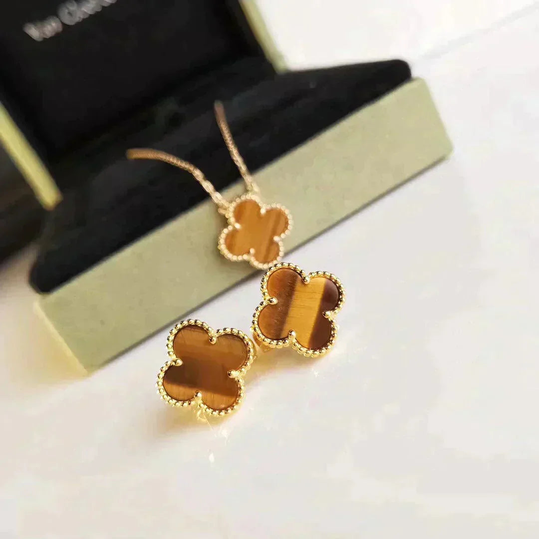 [Imperial] CLOVER MEDIUM 1 MOTIFS TIGER EYE EARRINGS