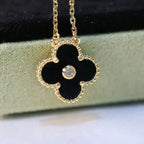 [Imperial] CLOVER 15MM DIAMOND ONYX NECKLACE