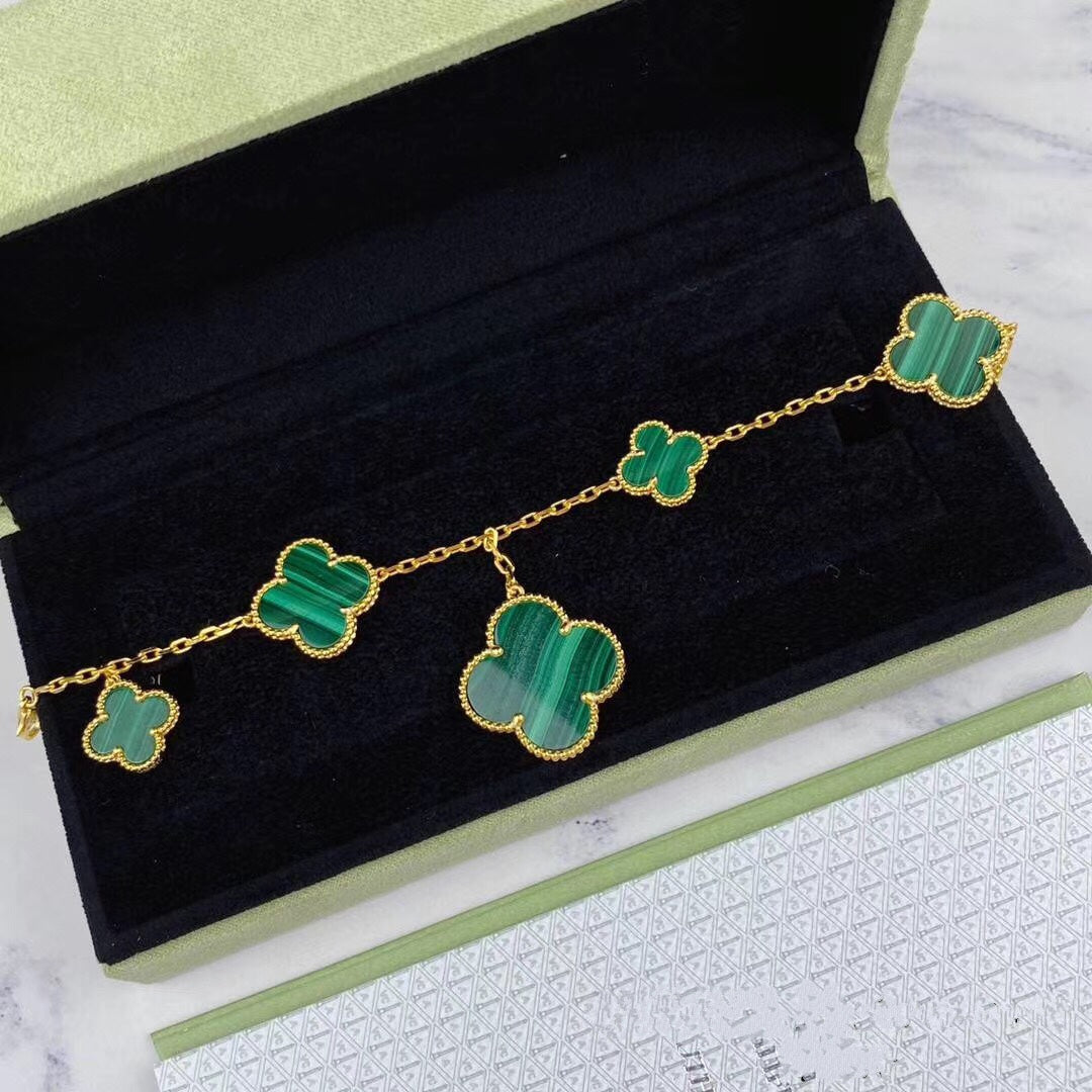 [Imperial] MAGIC CLOVER MALACHITE GOLD BRACELET 5 MOTIFS