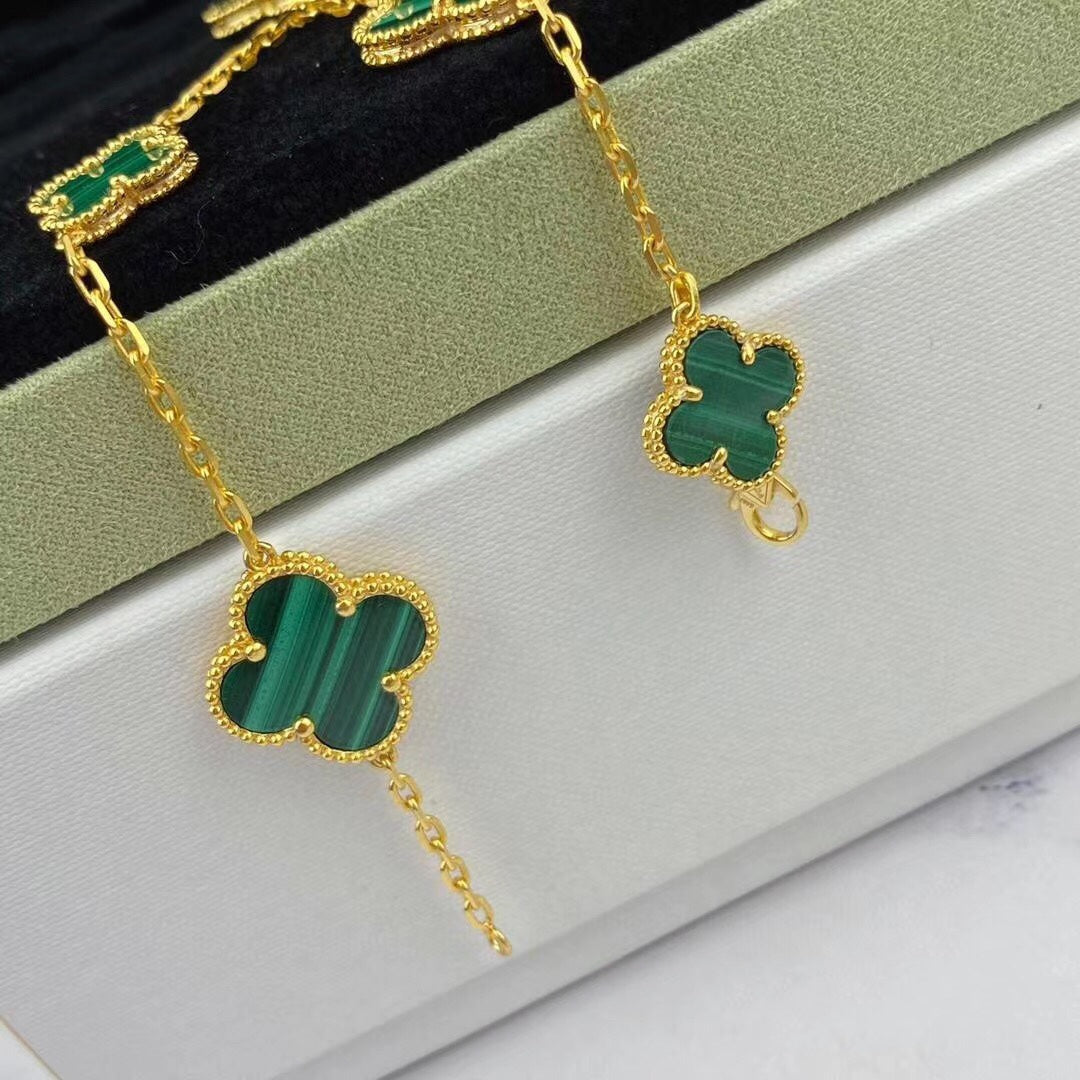 [Imperial] MAGIC CLOVER MALACHITE GOLD BRACELET 5 MOTIFS