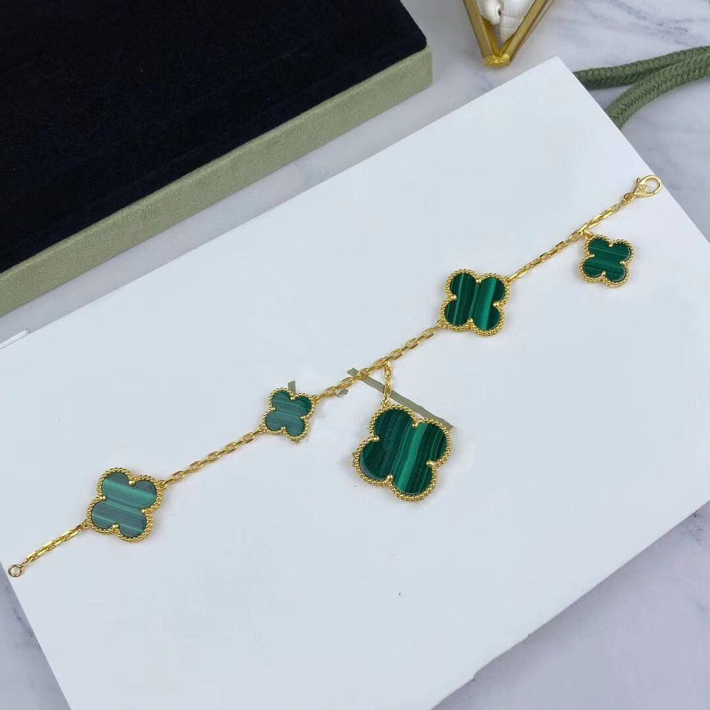 [Imperial] MAGIC CLOVER MALACHITE GOLD BRACELET 5 MOTIFS