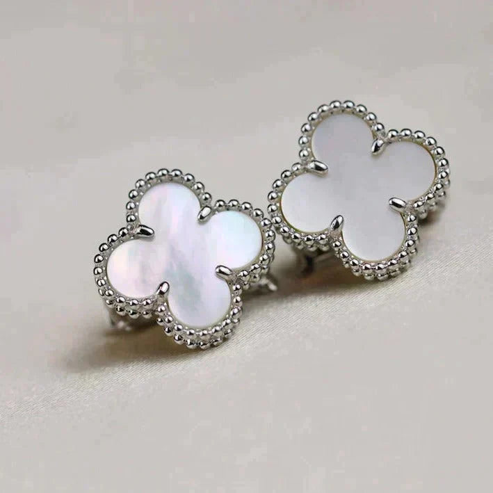 [Imperial] CLOVER MEDIUM 1 MOTIFS  WHITE MOP EARRINGS SILVER