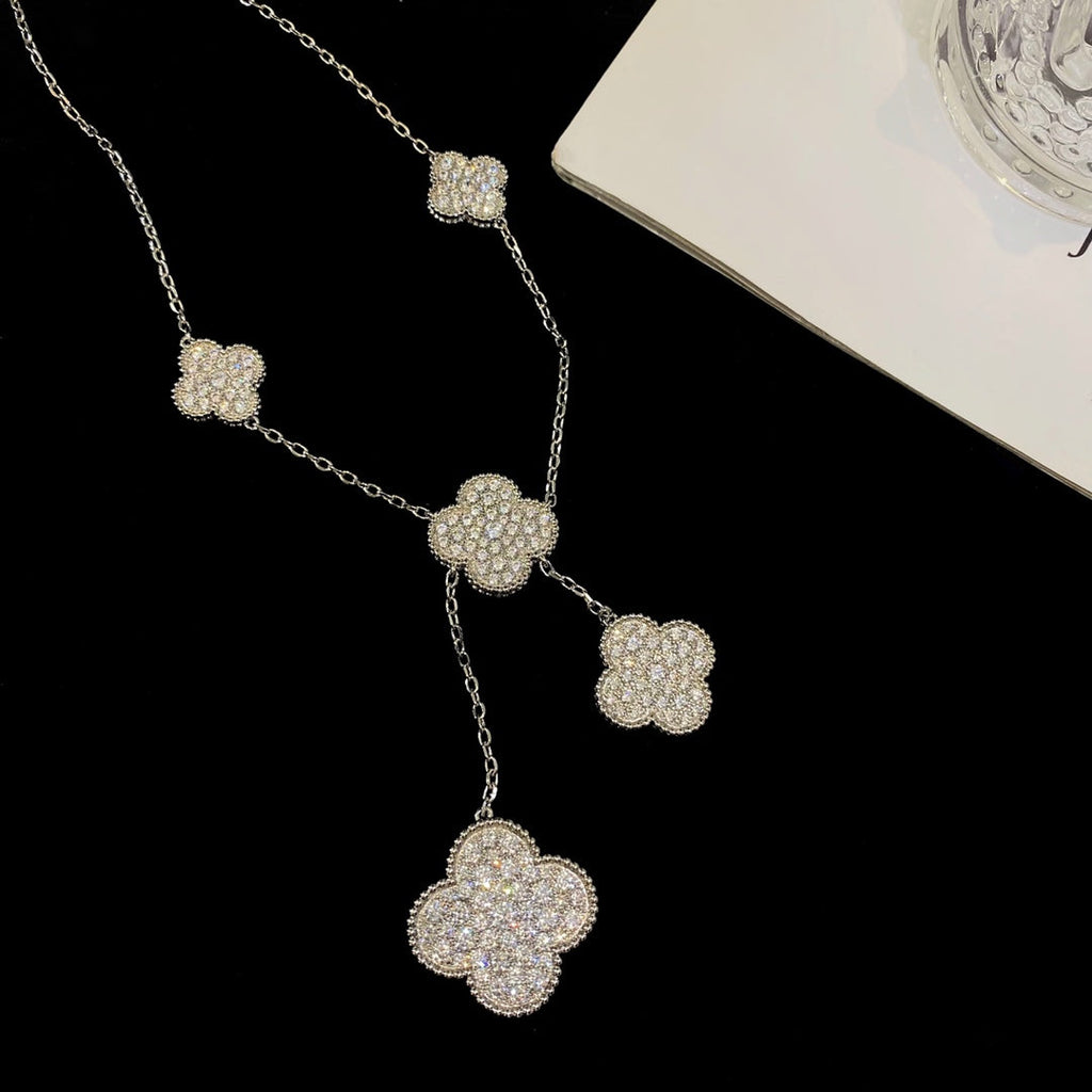 [Imperial] CLOVER 5 MOTIFS SILVER DIAMONDS NECKLACE