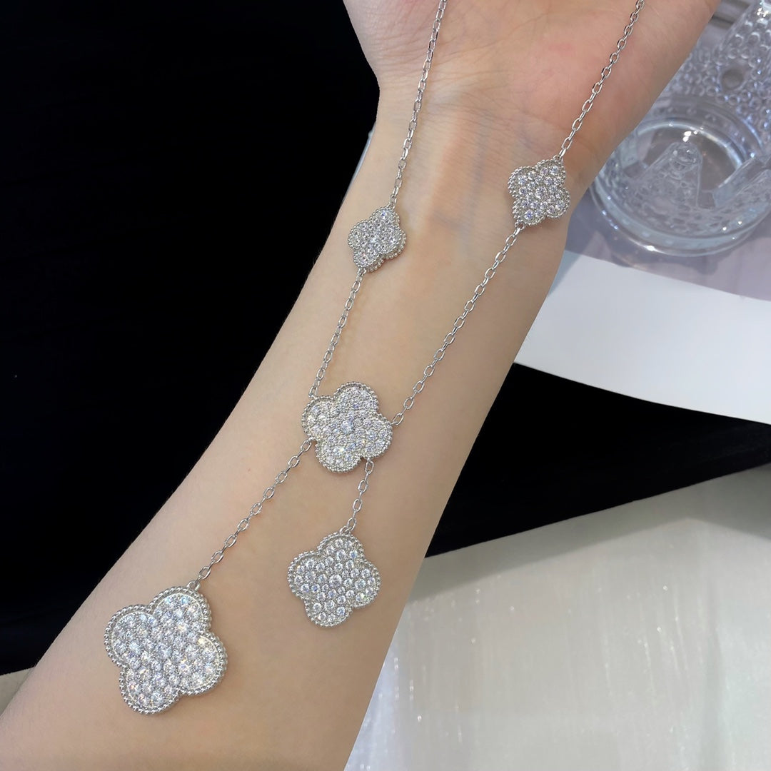 [Imperial] CLOVER 5 MOTIFS SILVER DIAMONDS NECKLACE