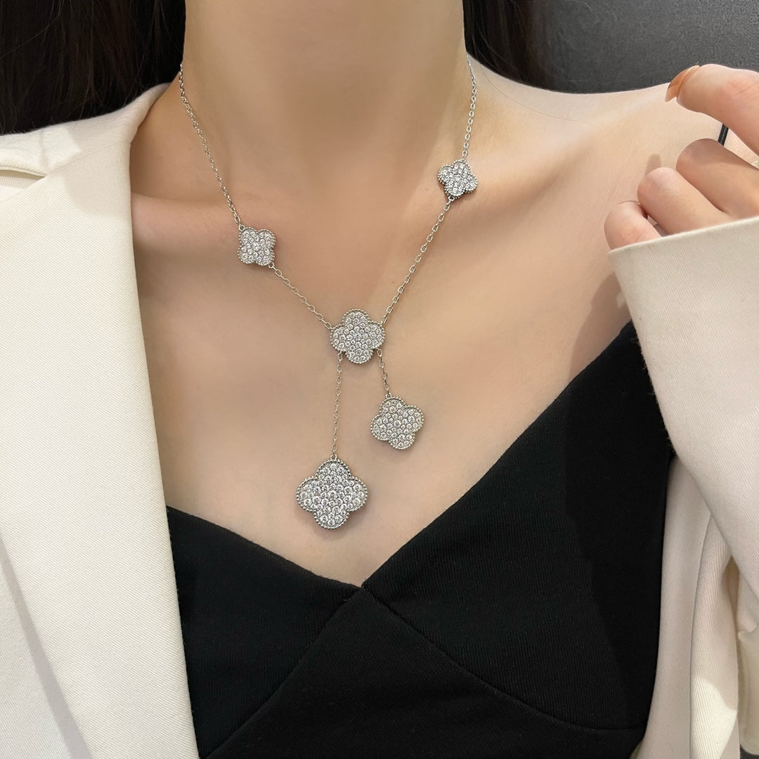 [Imperial] CLOVER 5 MOTIFS SILVER DIAMONDS NECKLACE