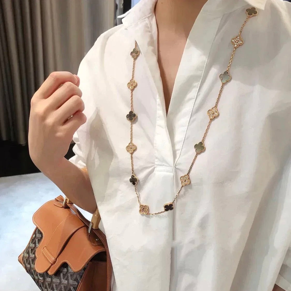 [Imperial] CLOVER 20 MOTIFS DARK MOP DIAMOND  NECKLACE