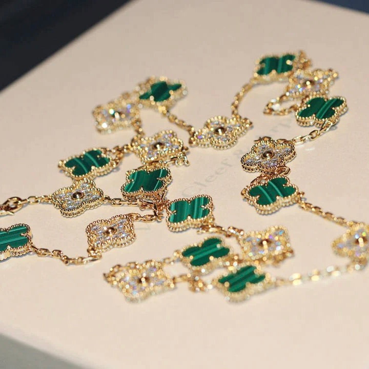[Imperial] CLOVER 20 MOTIFS MALACHITE DIAMOND NECKLACE