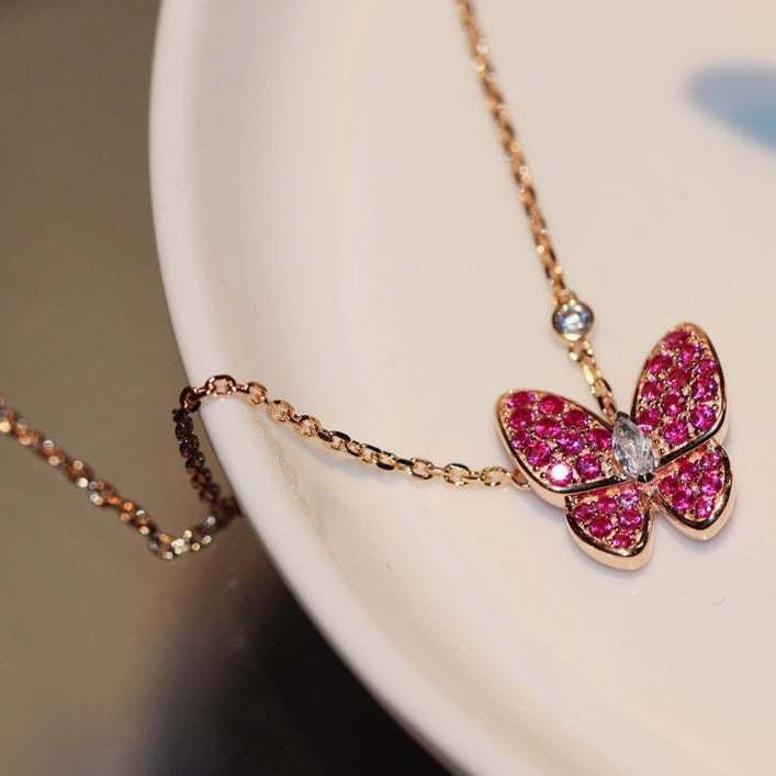 [Imperial] BUTTERFLY RED DIAMOND ROSE GOLD NECKLACE