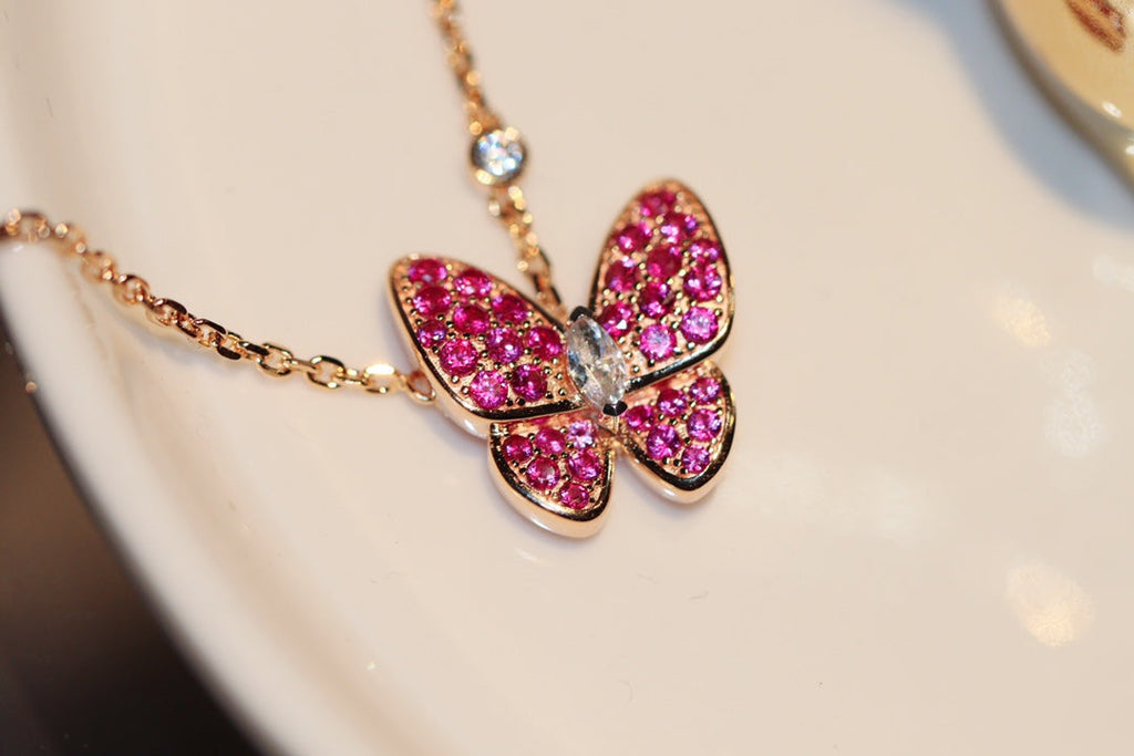 [Imperial] BUTTERFLY RED DIAMOND ROSE GOLD NECKLACE