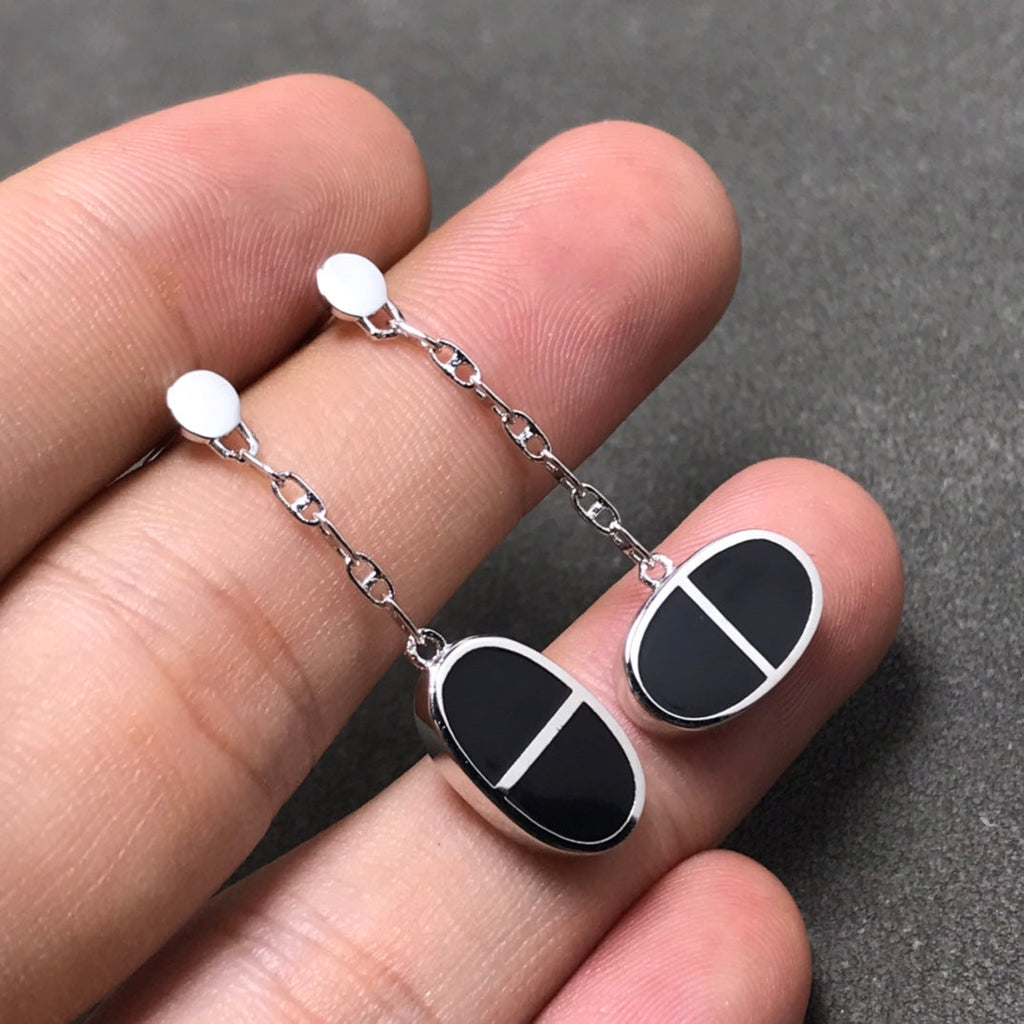 [Imperial] CHAINE VERSO BLACK CERAMIC SILVER EARRINGS