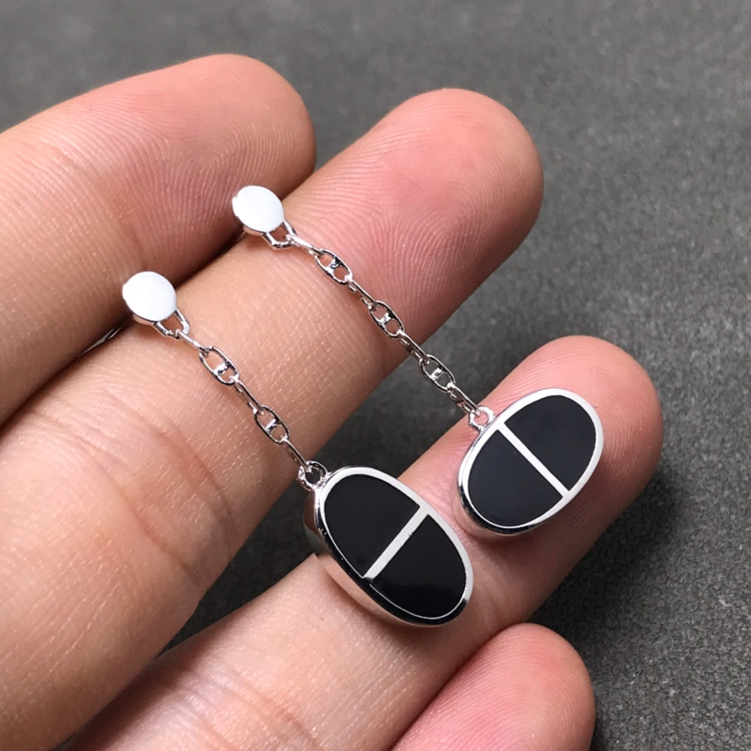 [Imperial] CHAINE VERSO BLACK CERAMIC SILVER EARRINGS