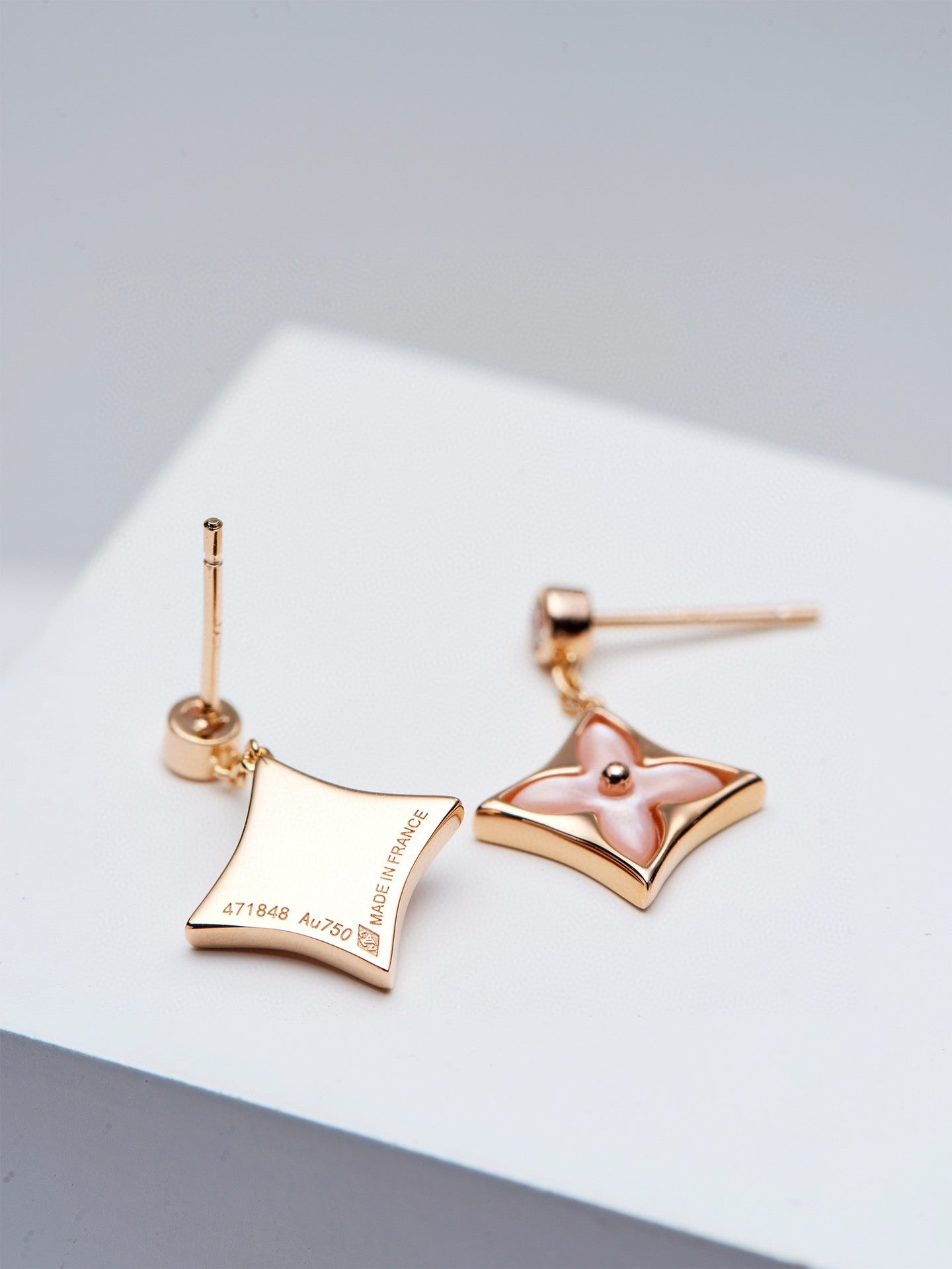 [Imperial] DOUBLE STAR PINK GOLD MOP DROP EARRINGS