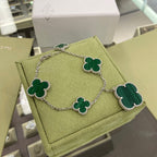 [Imperial] CLOVER 5 MOTIFS SIVLER MALACHITE BRACELET