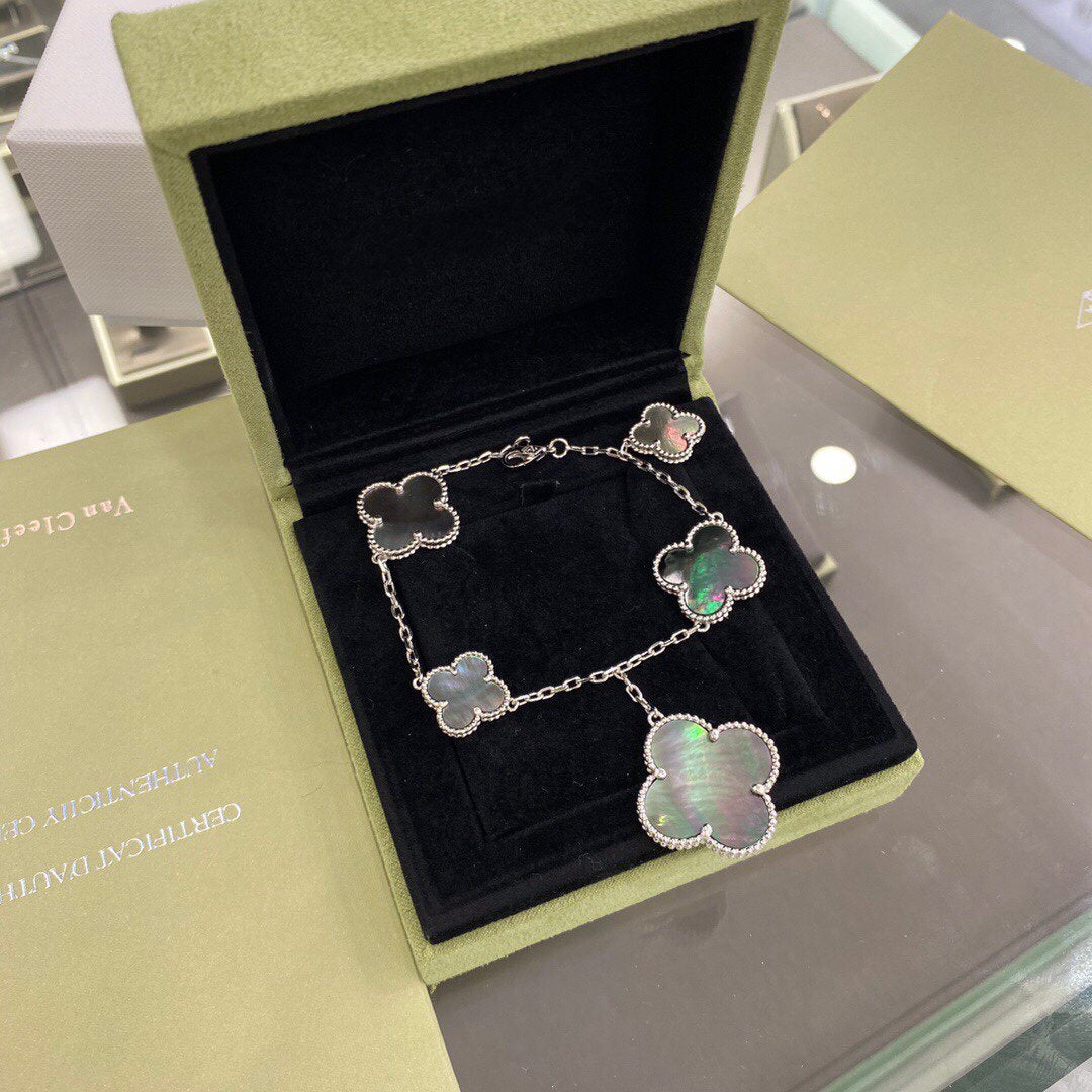 [Imperial] CLOVER 5 MOTIFS SIVLER DARK MOP BRACELET