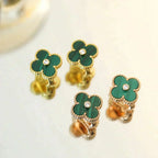 [Imperial] CLOVER MEDIUM 1 MOTIFS MALACHITE DIAMOND EARRINGS