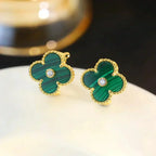 [Imperial] CLOVER MEDIUM 1 MOTIFS MALACHITE DIAMOND EARRINGS