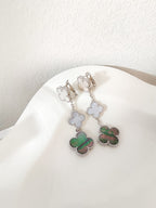 [Imperial] CLOVER 3 MOTIFS CHALCEDONY DARK MOP SILVER EARRINGS