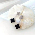 [Imperial] CLOVER 2 MOTIFS  DIAMOND ONYX EARRINGS SILVER