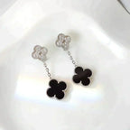 [Imperial] CLOVER 2 MOTIFS  DIAMOND ONYX EARRINGS SILVER