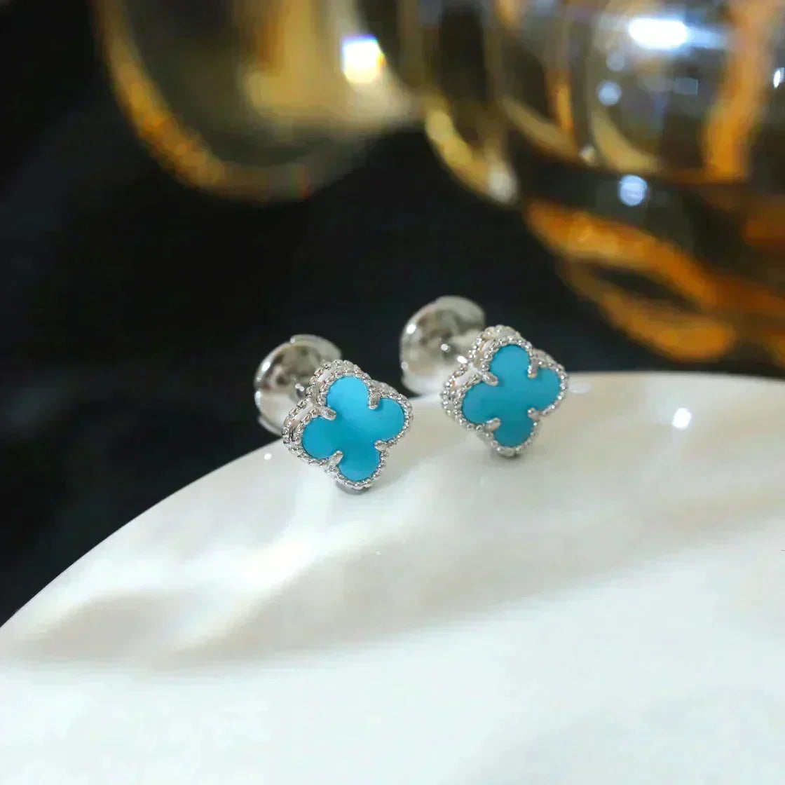 [Imperial] CLOVER MINI 9.5MM ONYX STUD EARRINGS SILVER