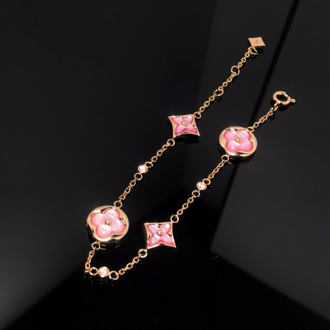 [Imperial] STAR AND SUN 4 MOTIF PINK MOP PINK GOLD BRACELET