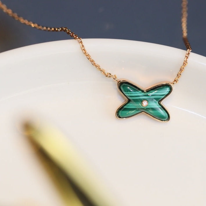 [Imperial] JEUX MALACHITE 1 DIAMOND PINK GOLD NECKLACE