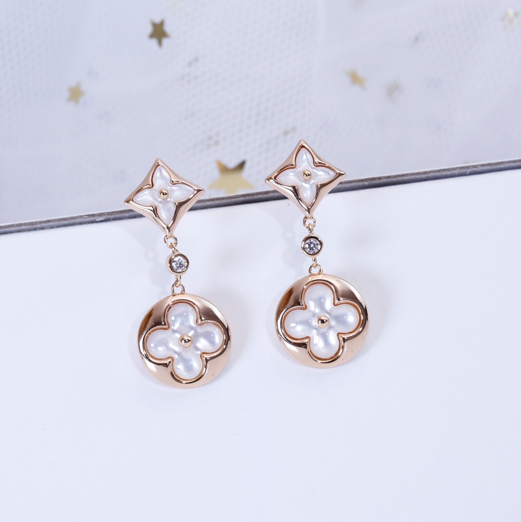 [Imperial] STAR AND SUN PINK GOLD MOP DROP EARRINGS