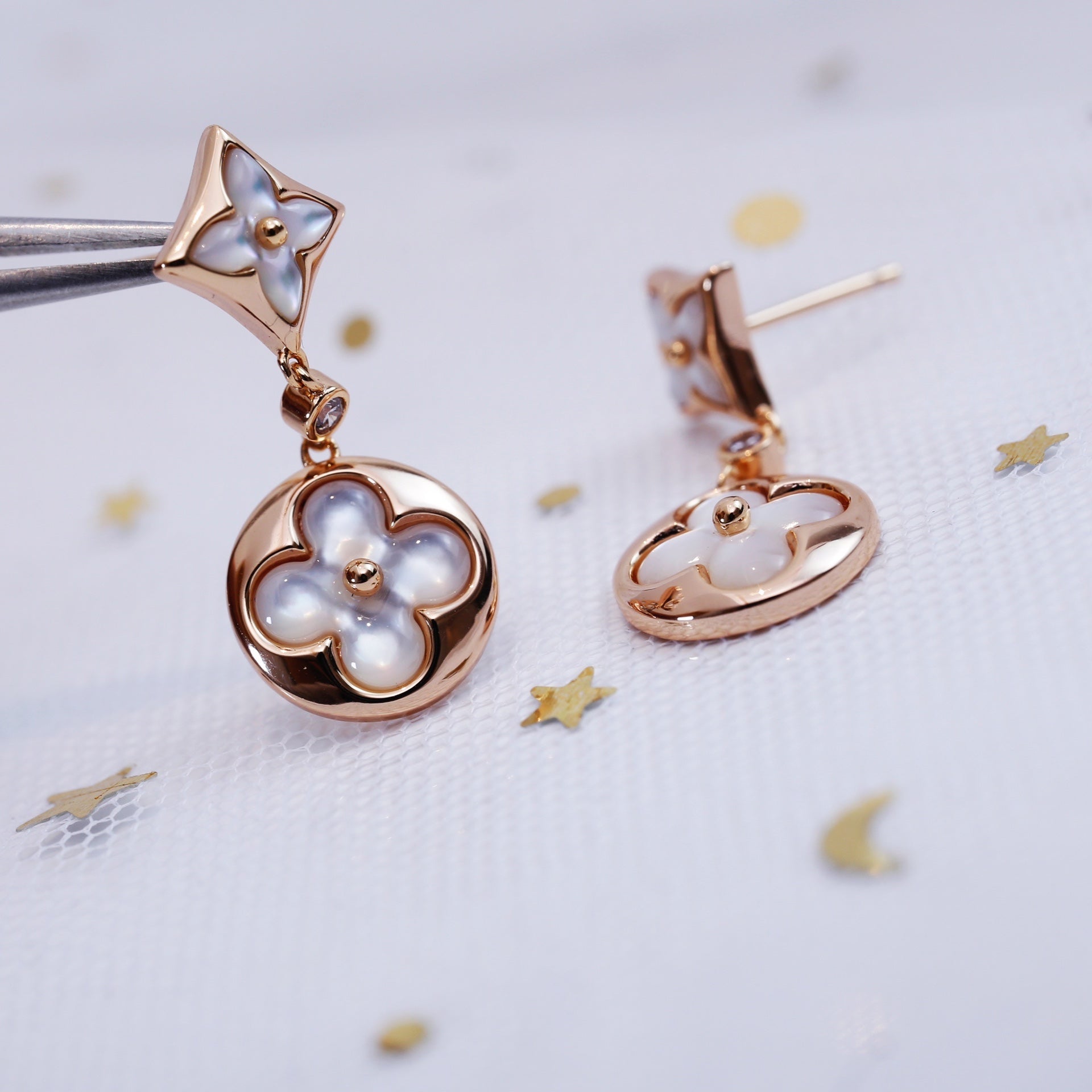 [Imperial] STAR AND SUN PINK GOLD MOP DROP EARRINGS