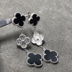 [Imperial] CLOVER 3 MOTIF DIAMOND ONYX SILVER EARRINGS
