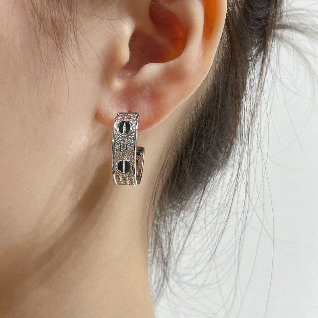 [Imperial] LOVE CERAMIC DIAMOND PAVED SILVER EARRINGS