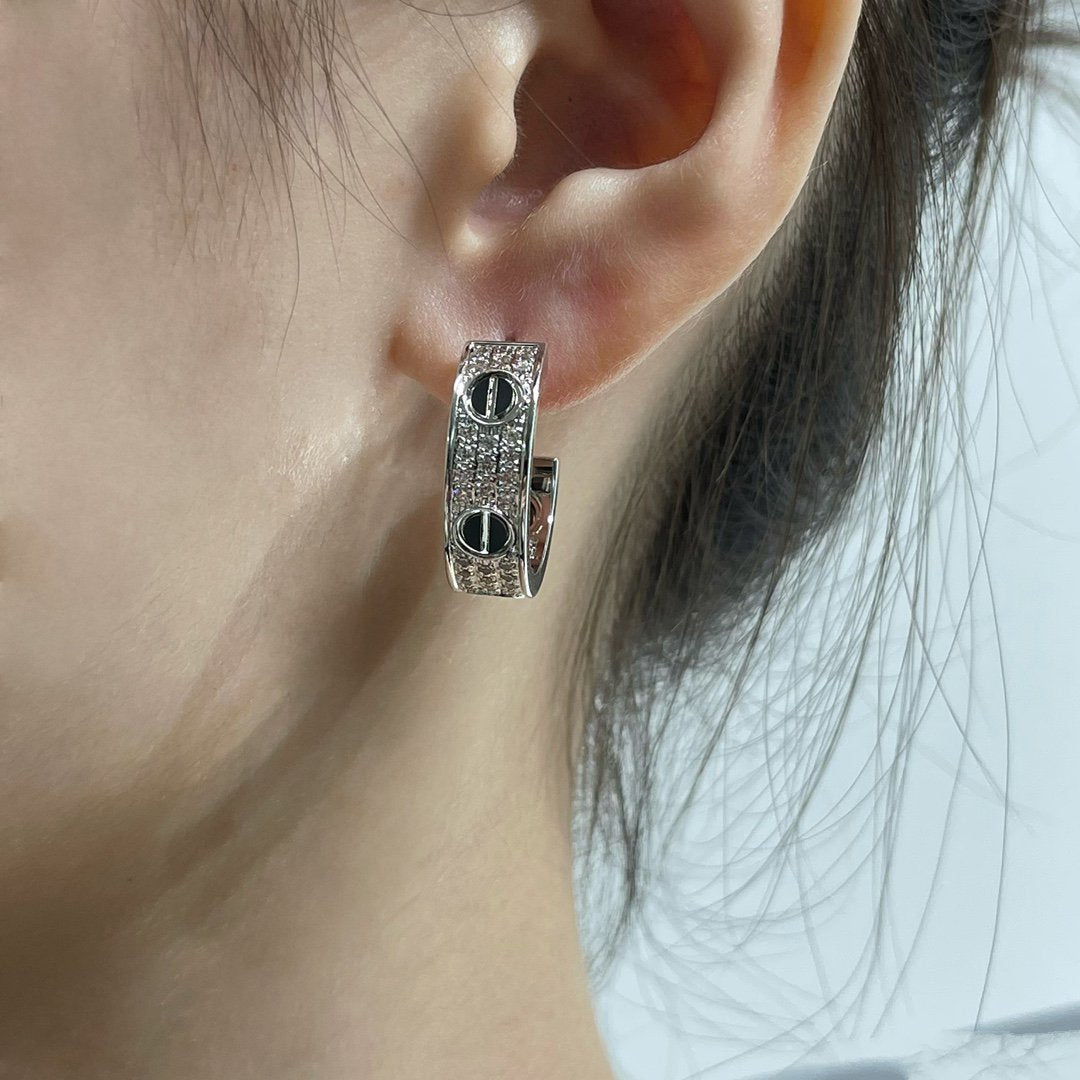 [Imperial] LOVE CERAMIC DIAMOND PAVED SILVER EARRINGS