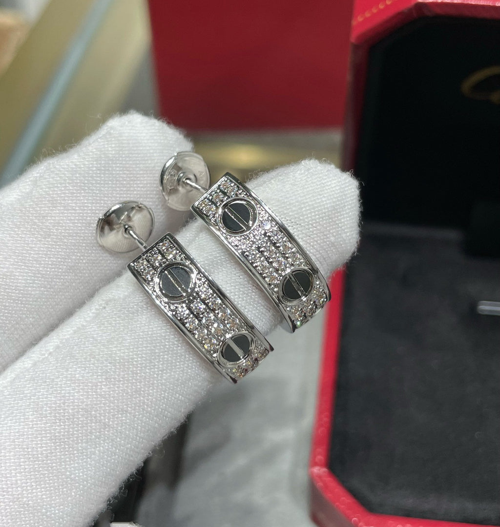 [Imperial] LOVE CERAMIC DIAMOND PAVED SILVER EARRINGS
